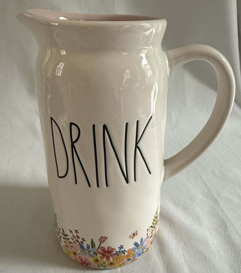 Rae Dunn Floral DRINK Home Decor Kitchen Pitcher With Watercolor Flowers